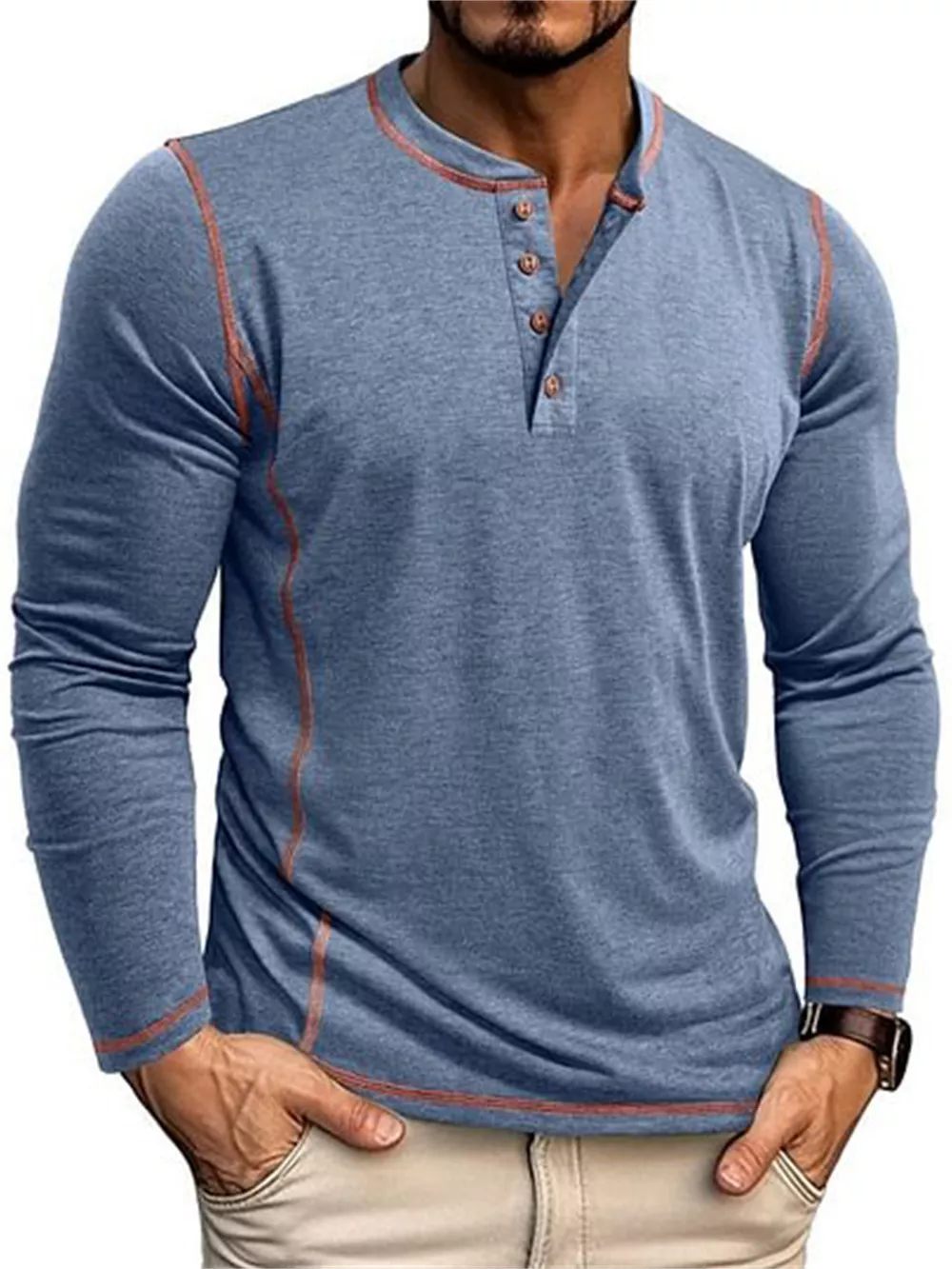 Men's Full Size Casual Button Detail Long Sleeve T-Shirt Plus Size, image 2