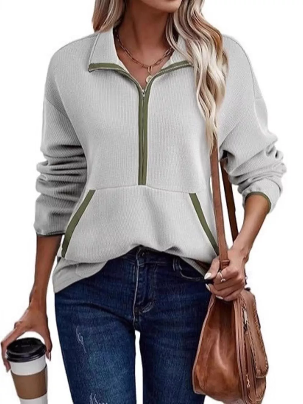 Half Zip Dropped Shoulder Sweatshirt, image 5