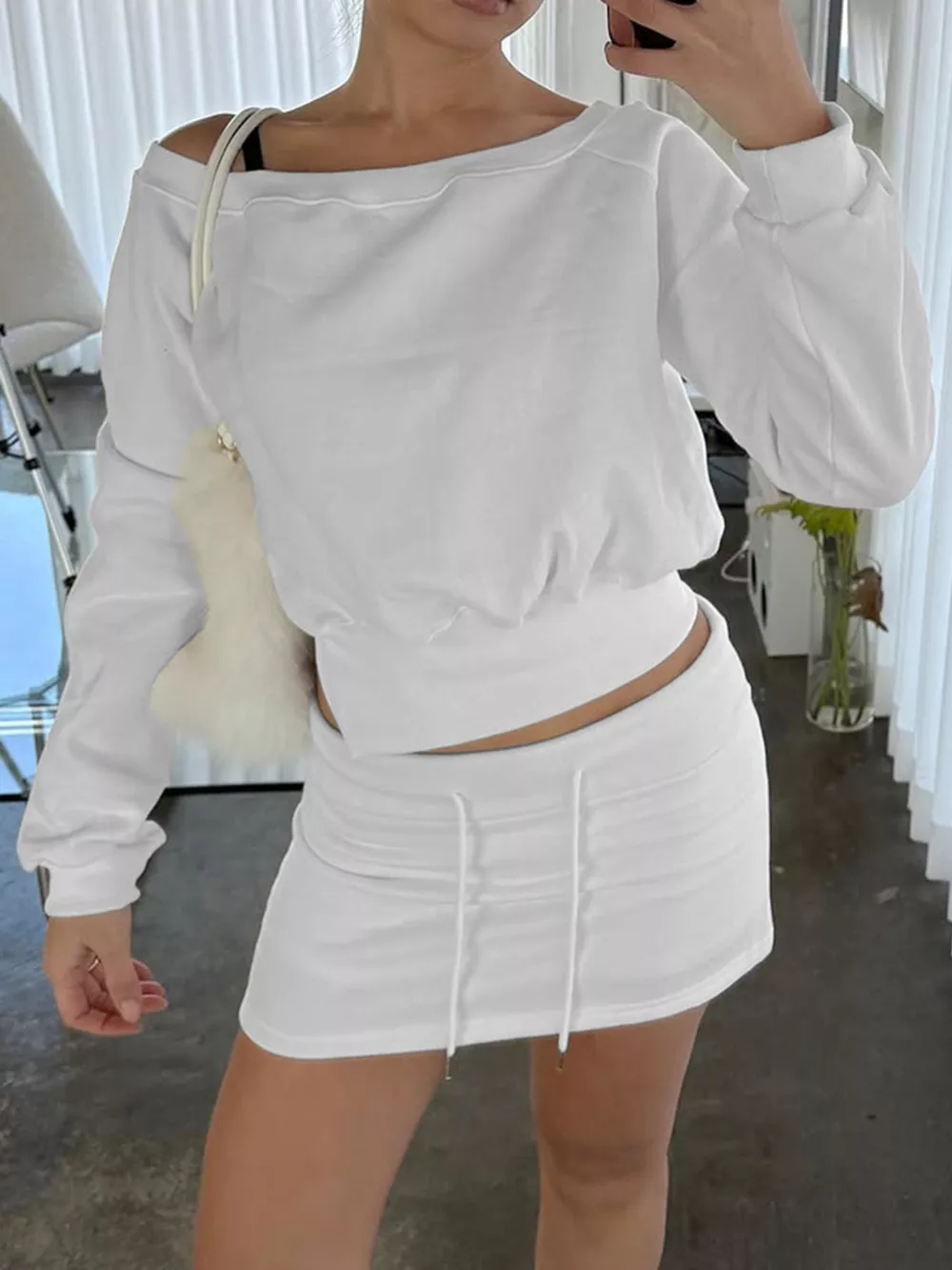 Boat Neck Sweatshirt and Mini Skirt Set, image 2