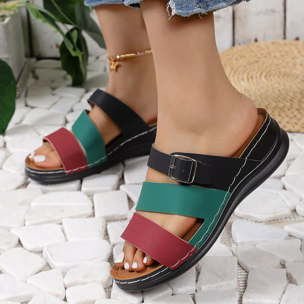 Color Block Adjustable Buckle Comfort Sandals, image 10