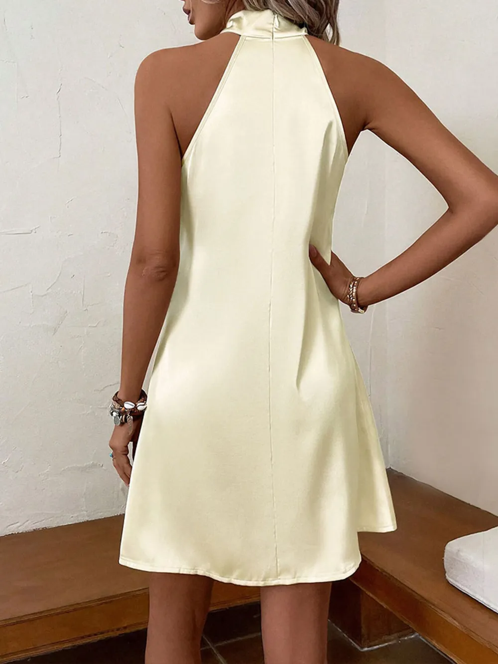Halter Neck Satin Mini Dress, image 2