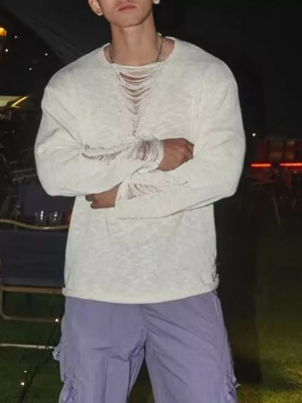 Men's Full Size Distressed Long Sleeve Sweater Plus Size, image 5