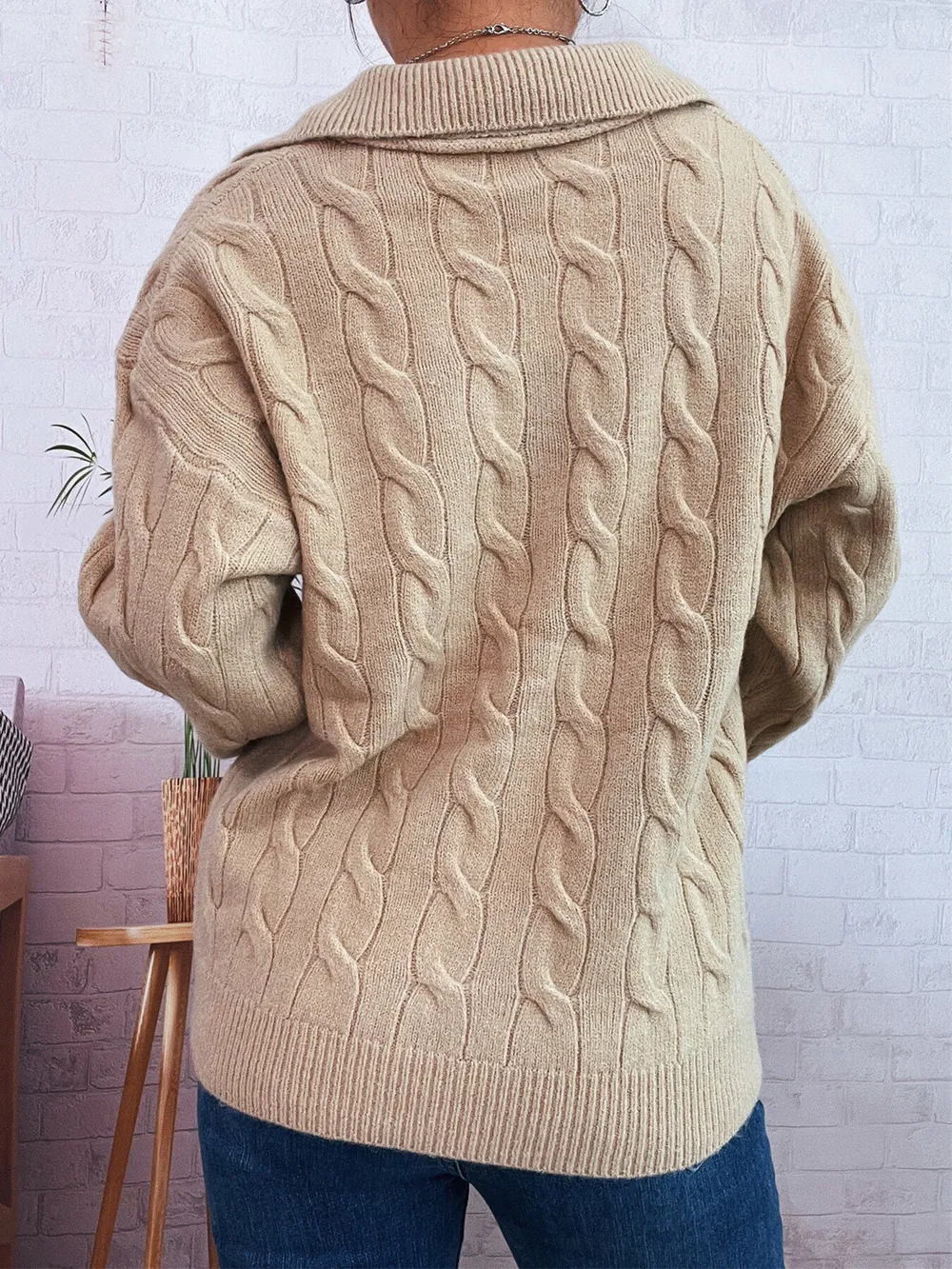 Cable Knit Johnny Collar Sweater, image 17
