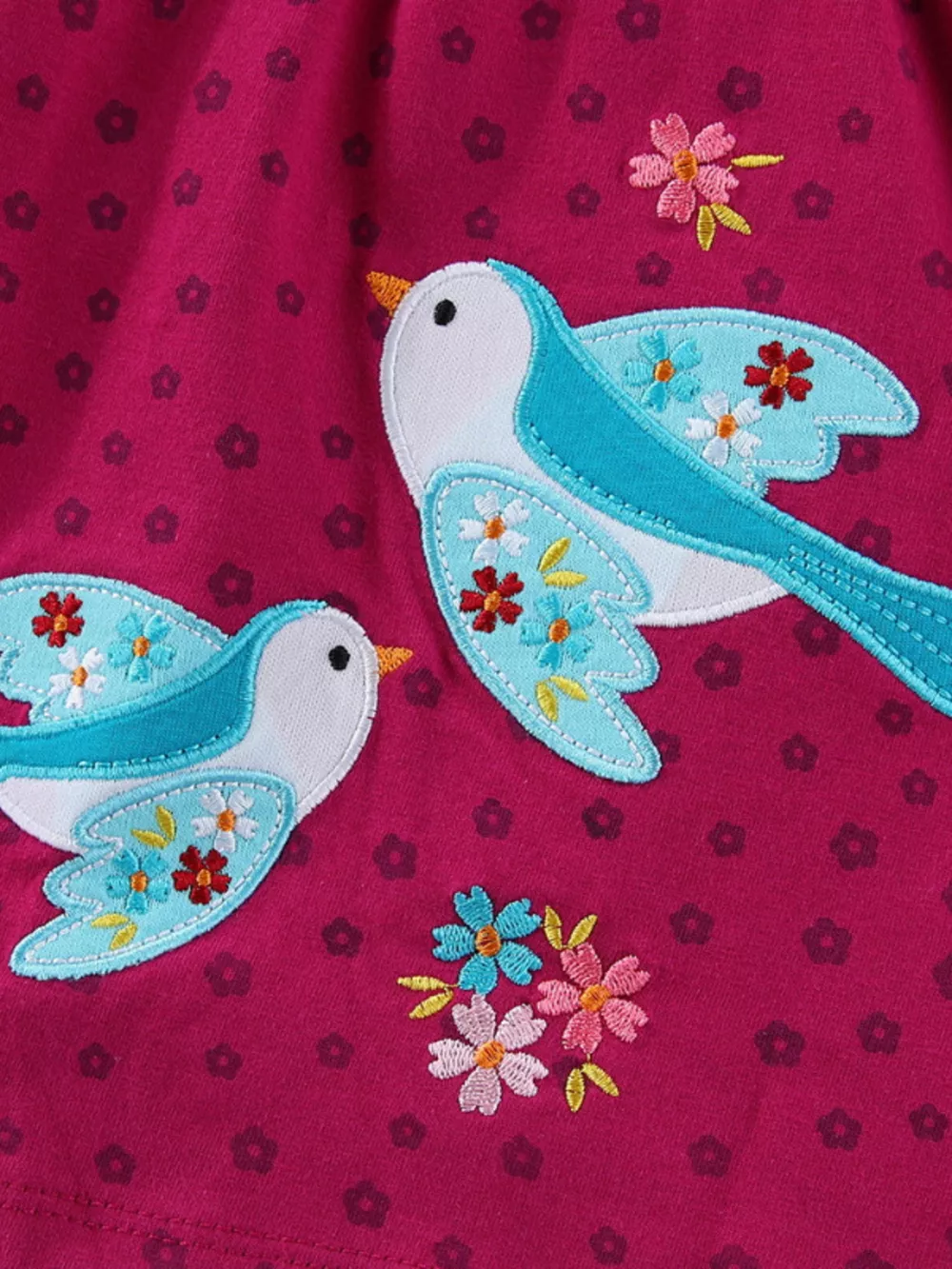 Children's Floral Embroidered Bird Applique Dress, image 3
