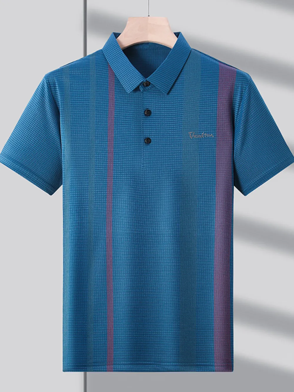 Men's Plus Size Striped Breathable Short Sleeve Polo, image 4