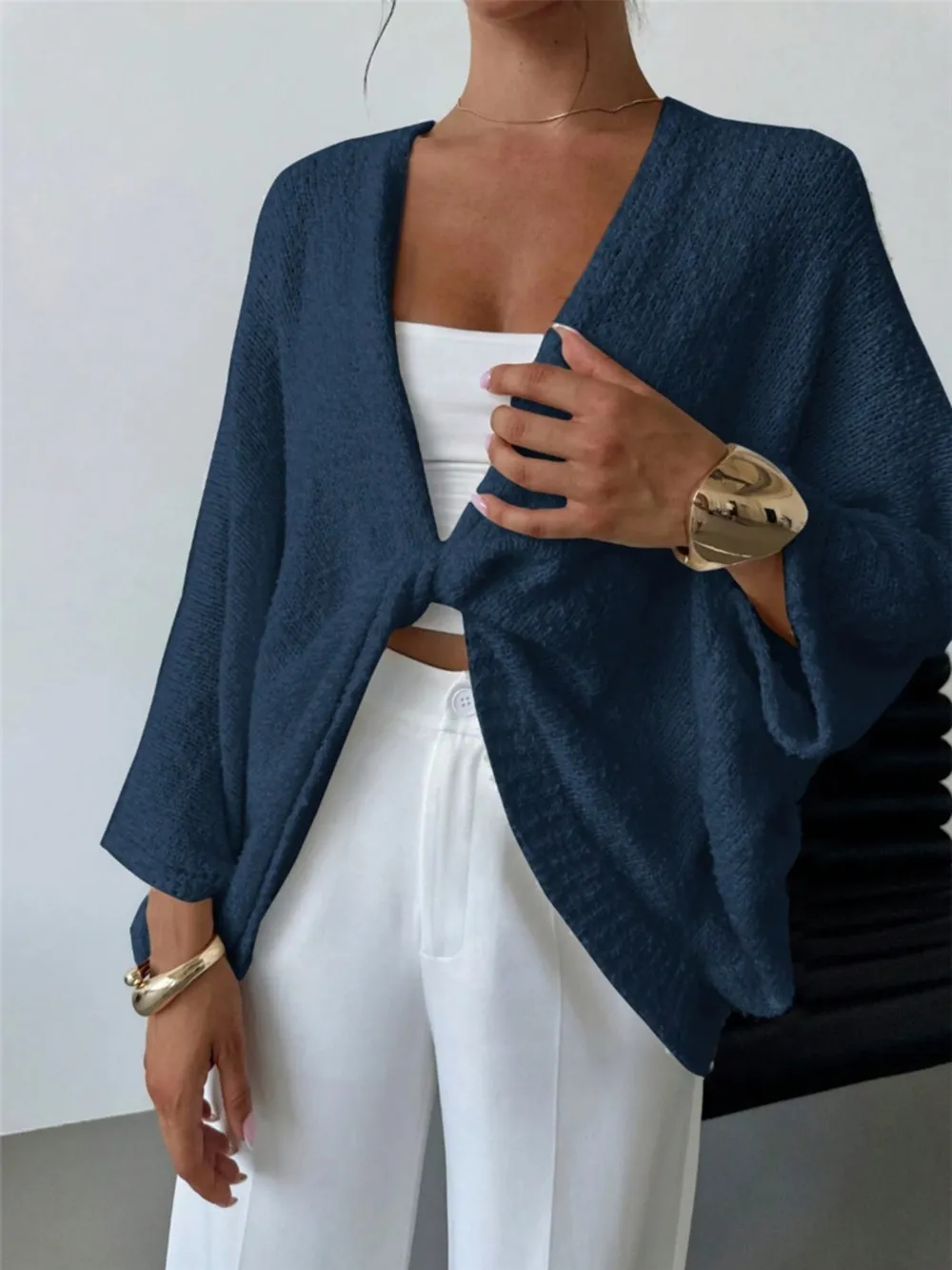 Twist-Front Textured Knit Cardigan, image 12