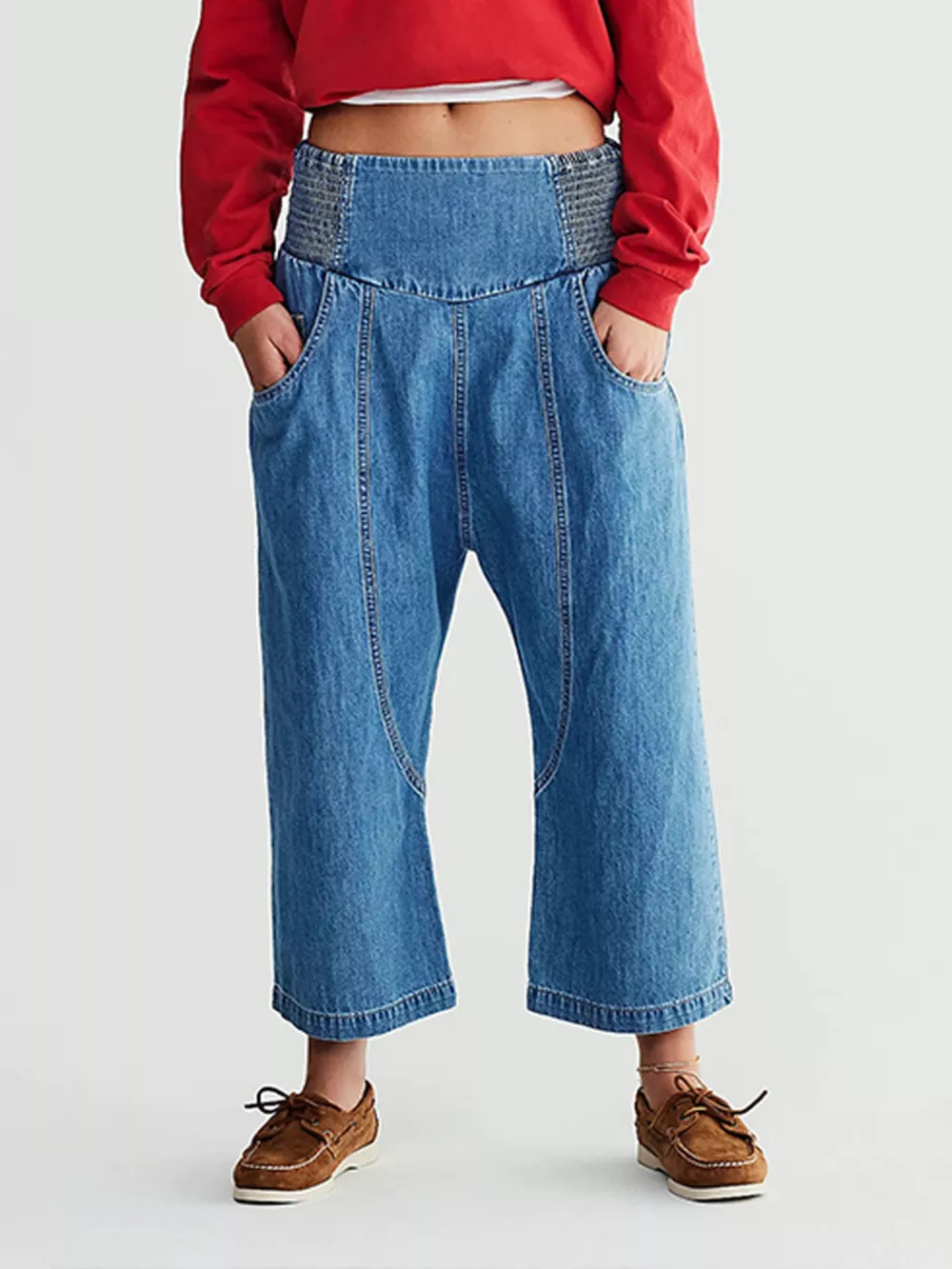 Smocked High-Waisted Wide Leg Jeans, image 8