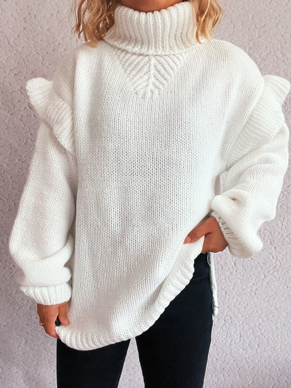 Ruffled Turtleneck Long Sleeve Sweater, image 15