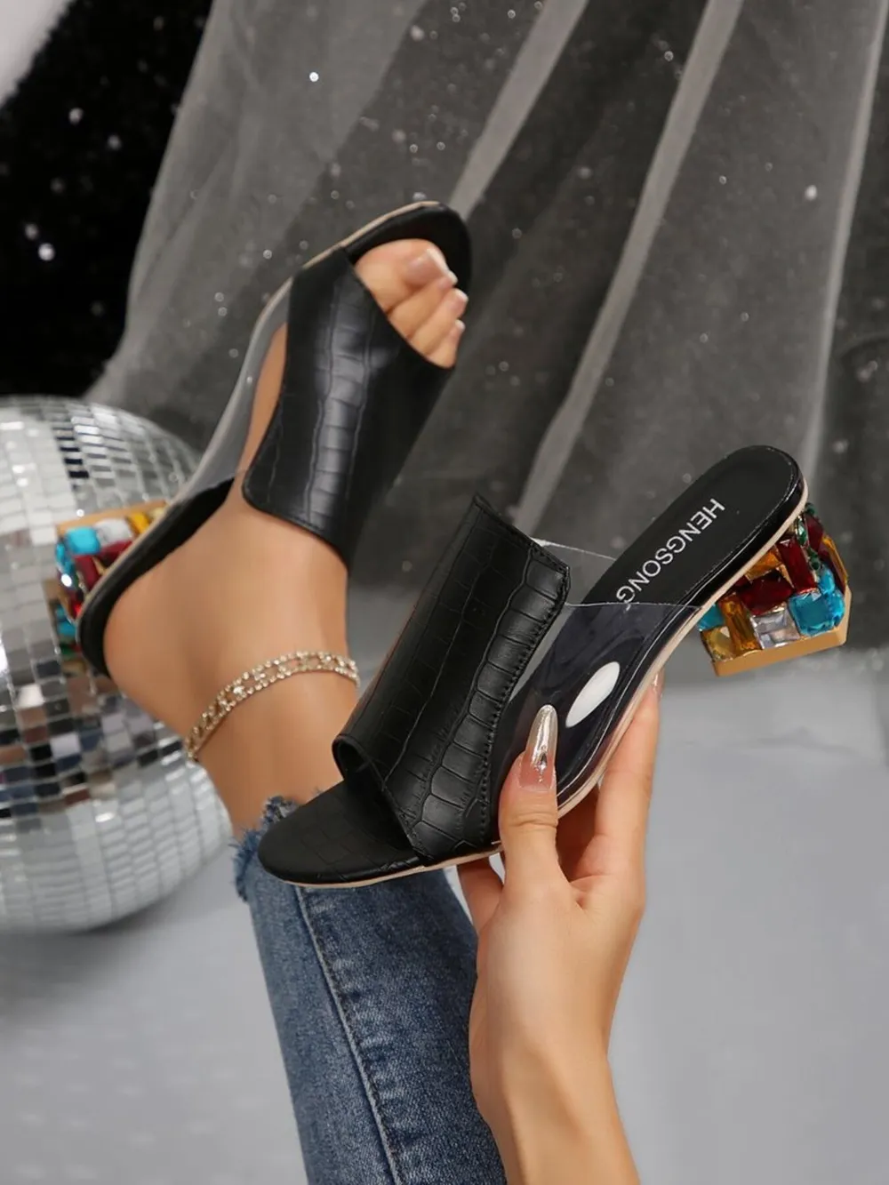 Open Toe Colorful Block Heels Sandals
