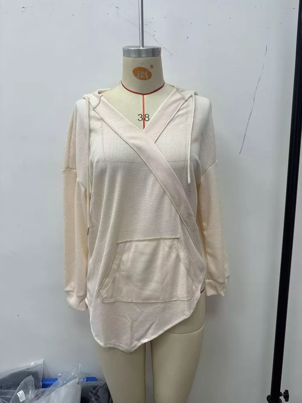 Drawstring Waffle Knit Hoodie, image 2