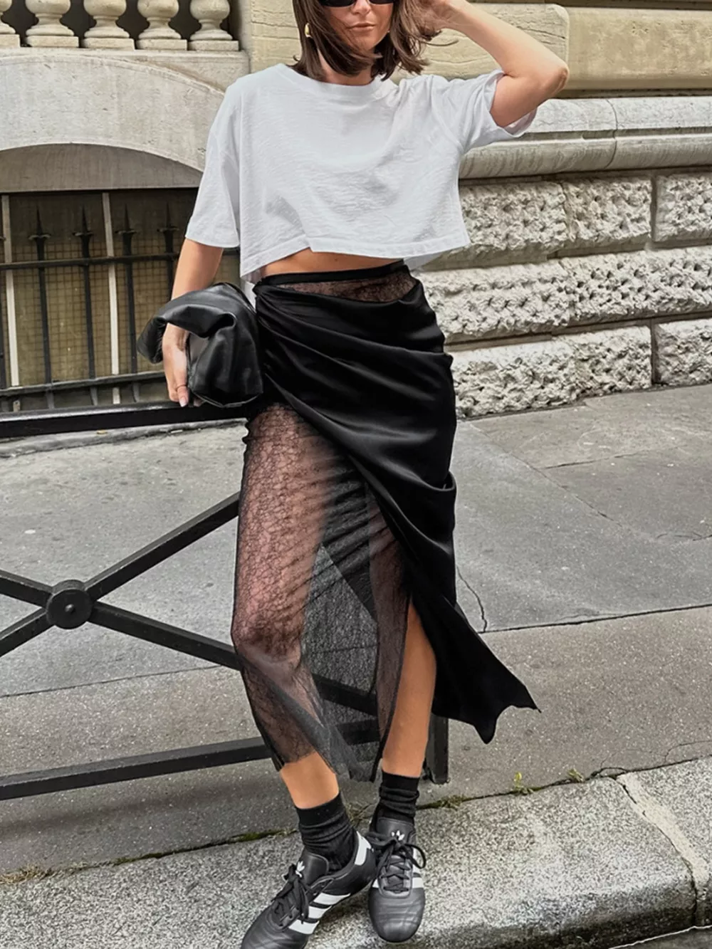 Lace Panel Midi Skirt, image 7
