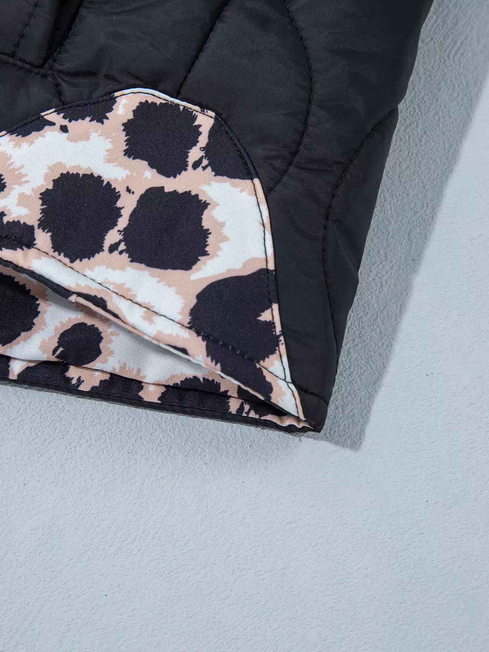Quilted Leopard Cuff Button Down Puffer Jacket, image 9