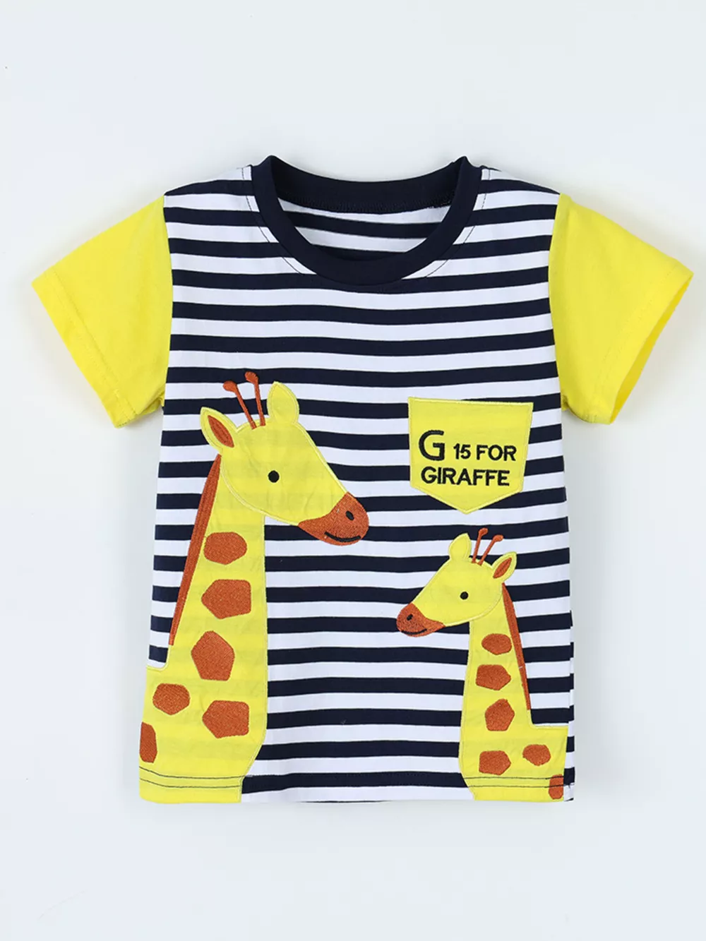 Children's Giraffe Embroidered Striped T-Shirt, image 2