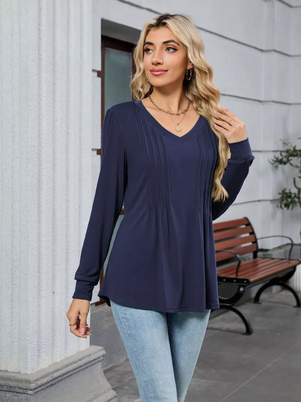 V-Neck Long Sleeve Relaxed Fit T-Shirt, image 33