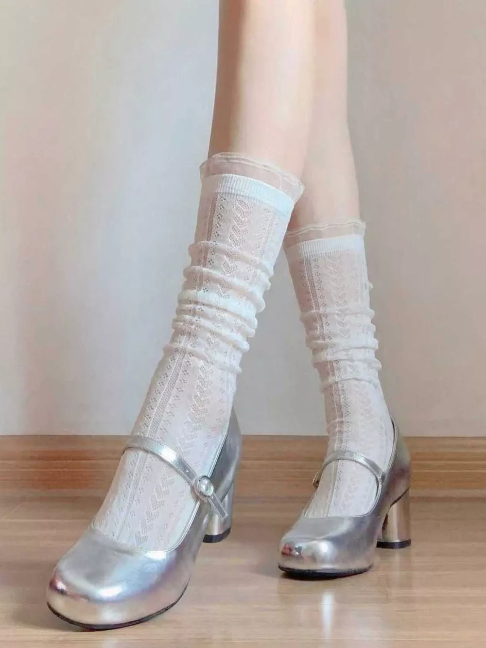 Lace Patterned Mid-Calf Socks, image 9