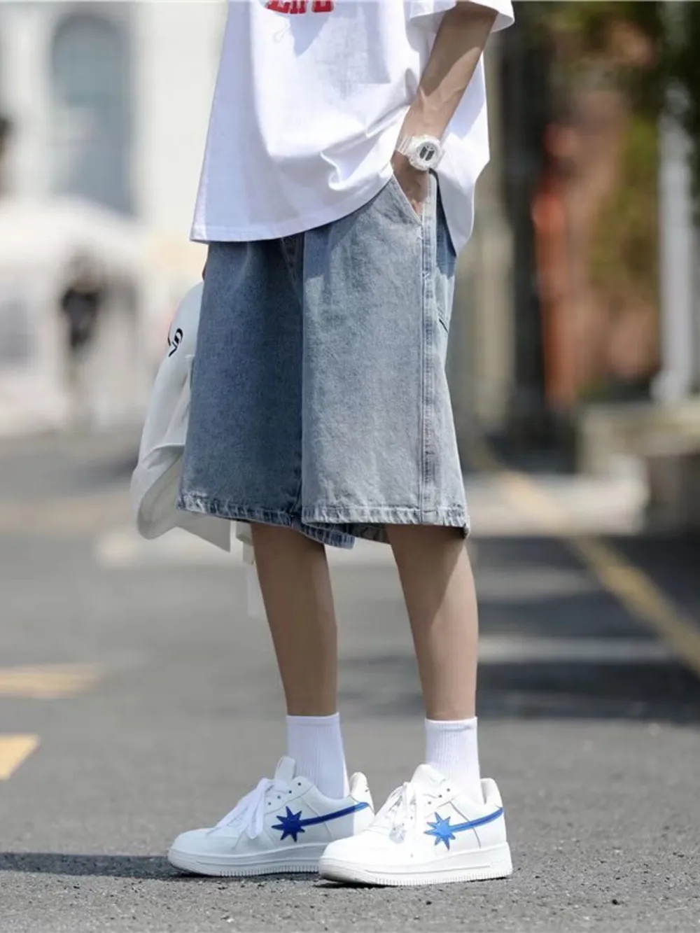 Men's Plus Size Loose Fit Washed Denim Shorts, image 3