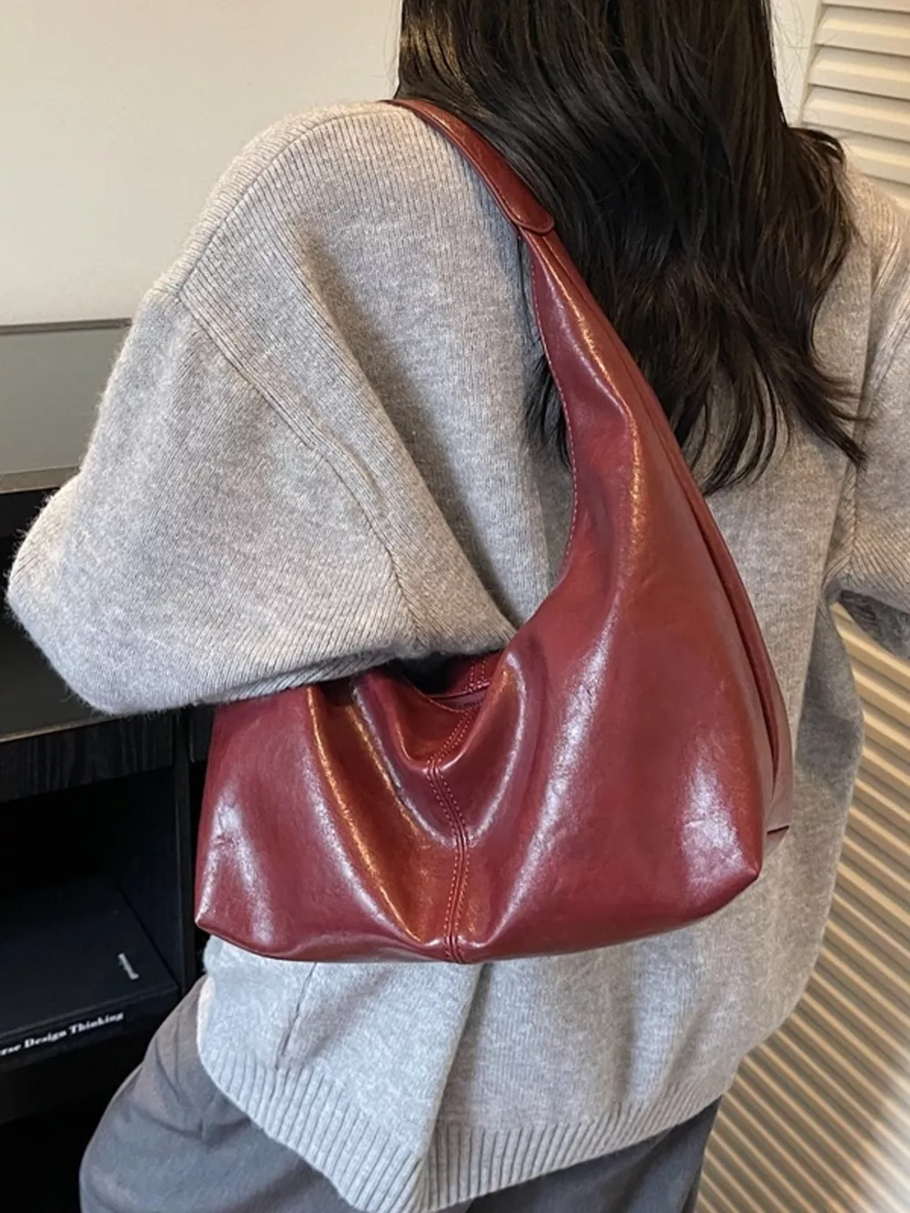 PU Leather Hobo Shoulder Bag, image 7
