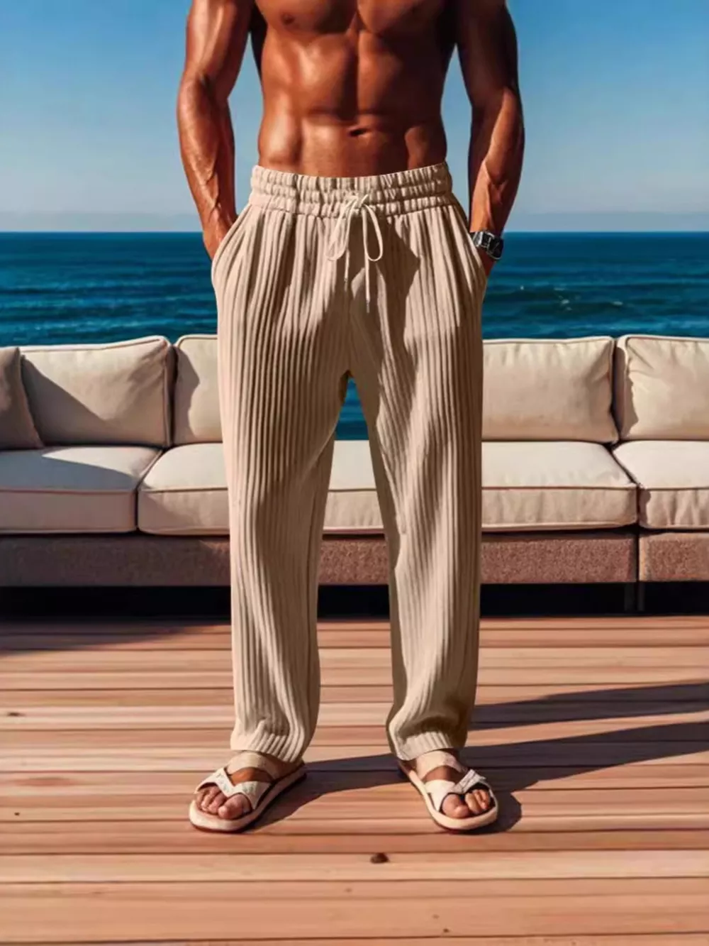 Men's Full Size Ribbed Knit Wide-Leg Pants Plus Size, image 8