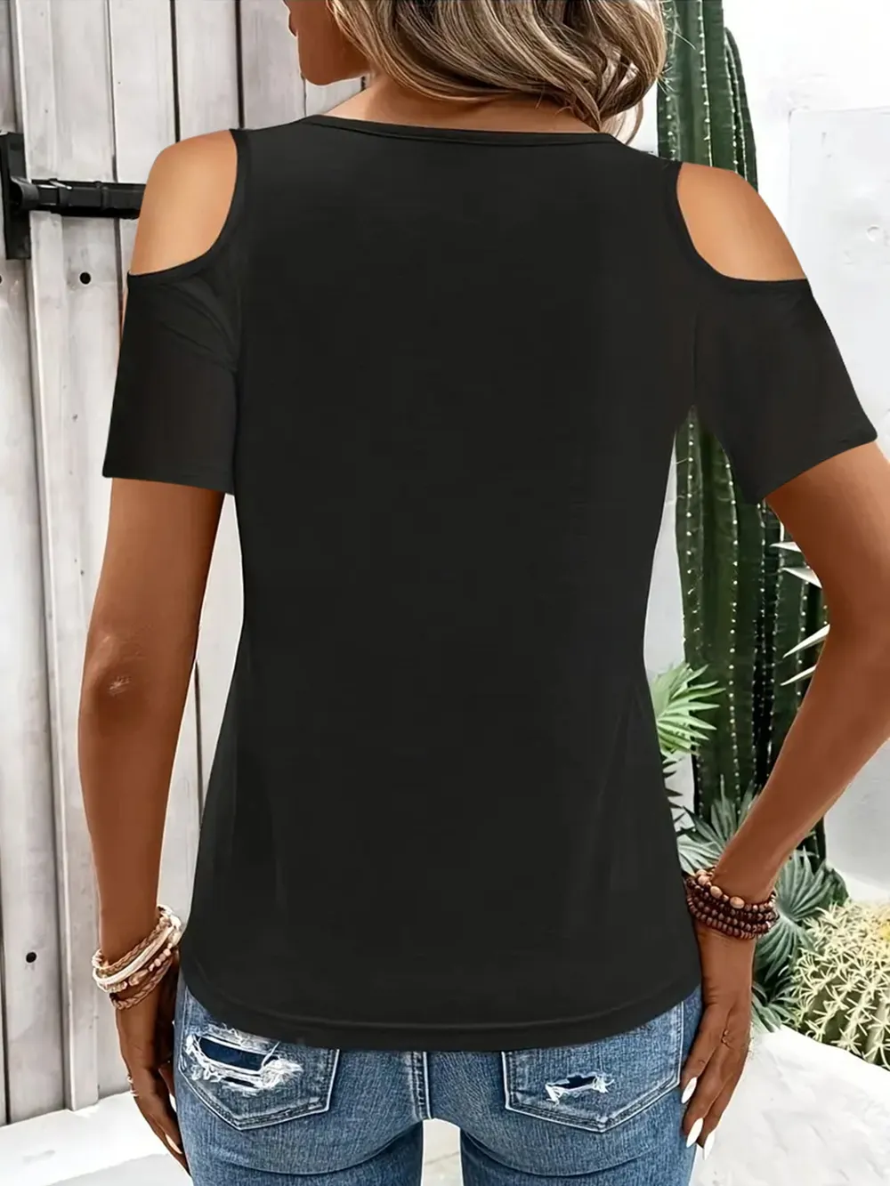 Cold Shoulder T-Shirt with Metal Ring Detail, image 12