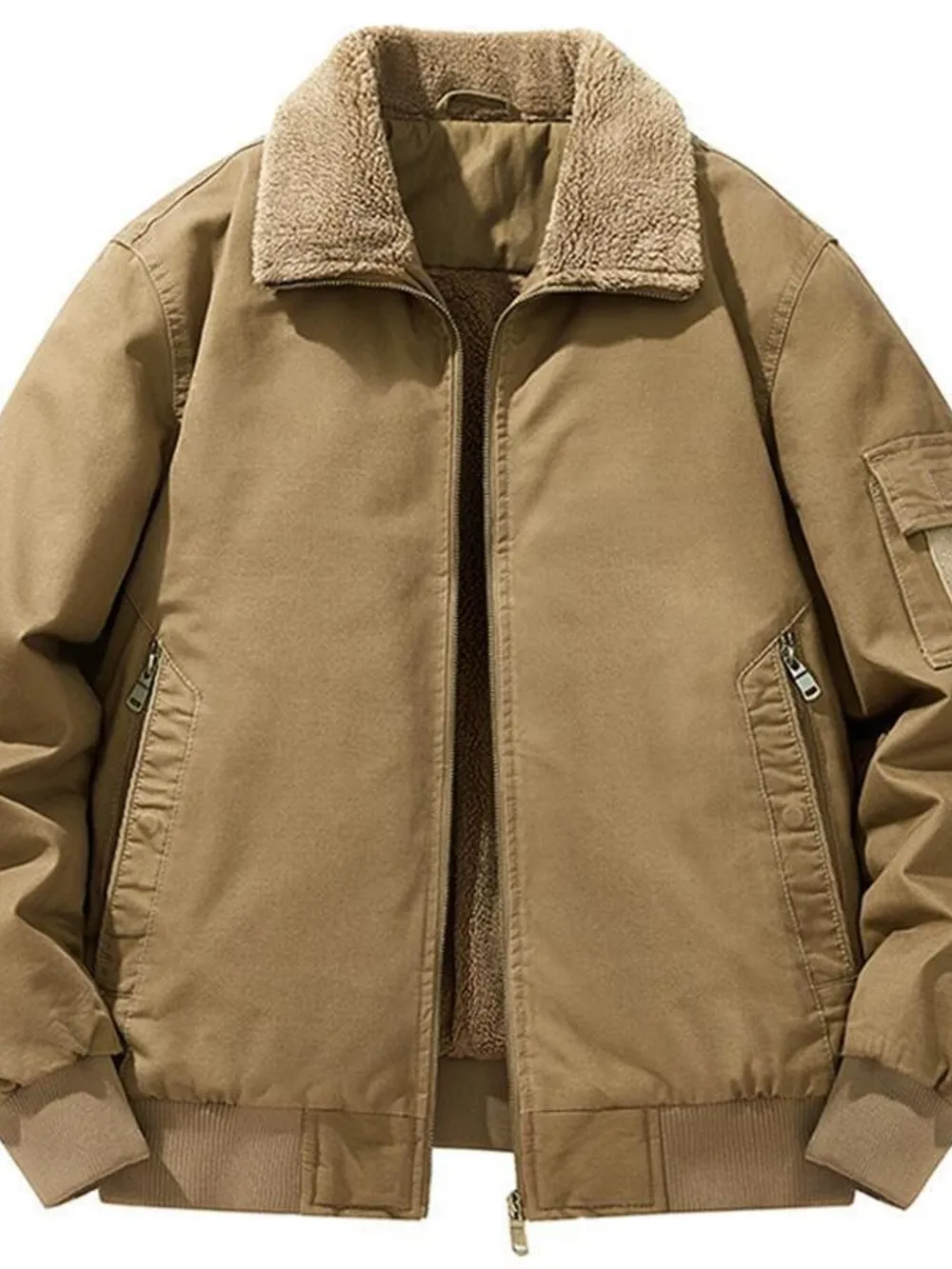 Men's Plus Size Zip Up Long Sleeve Sherpa Jacket, image 2