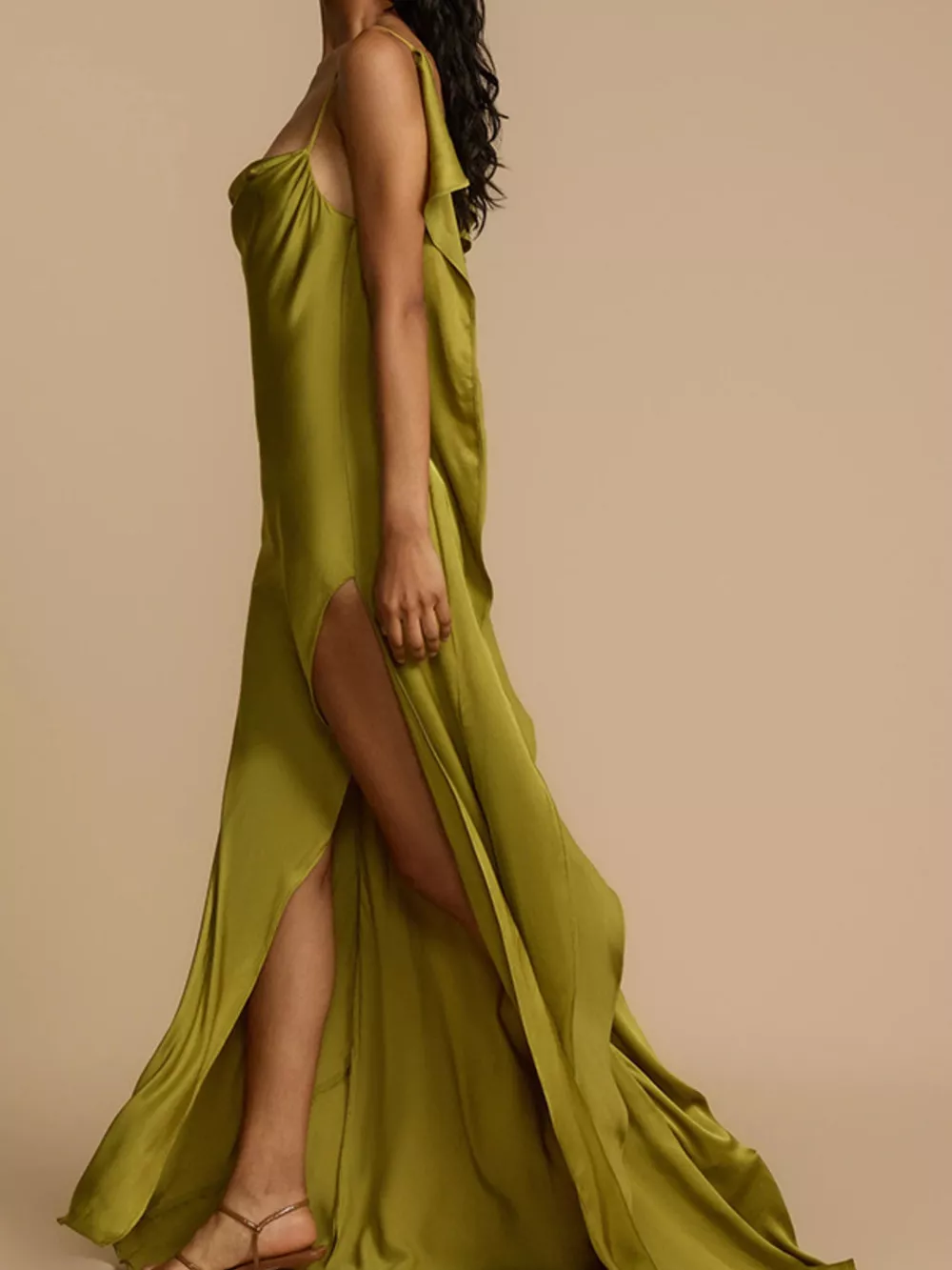 Satin Cowl Neck Slit Maxi Dress, image 4