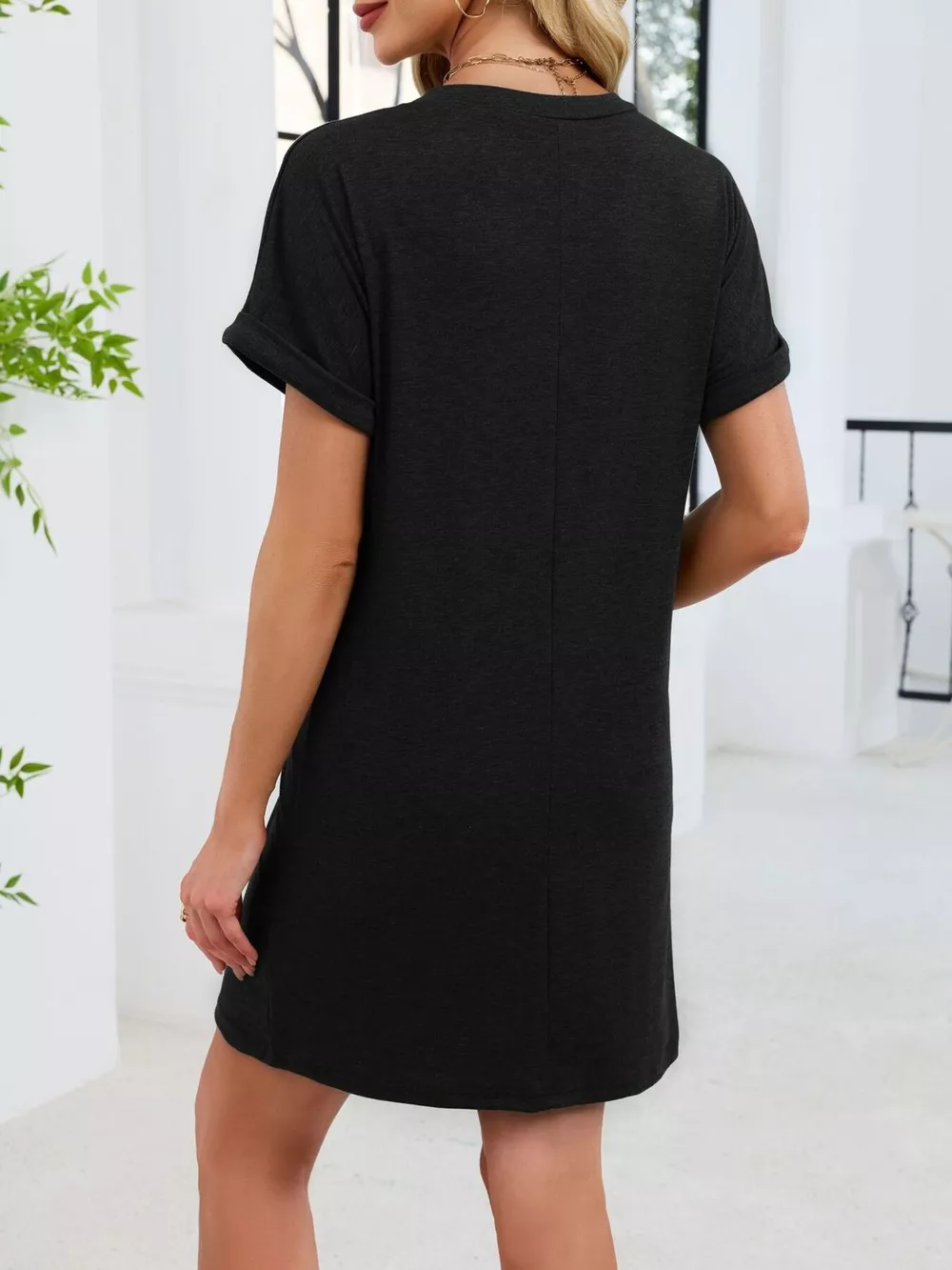 Casual V-Neck Short Sleeve T-Shirt Dress, image 25
