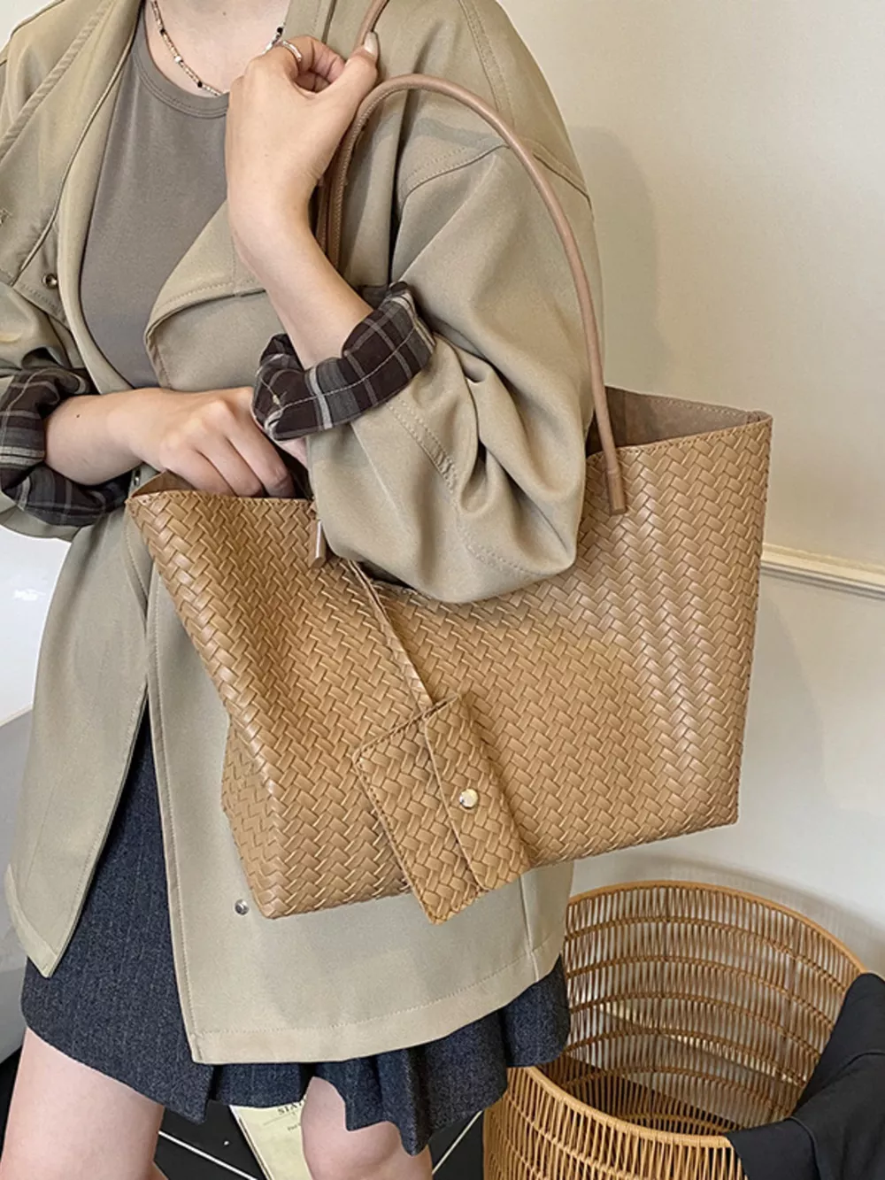 Woven Texture Large Capacity Tote Bag, image 17