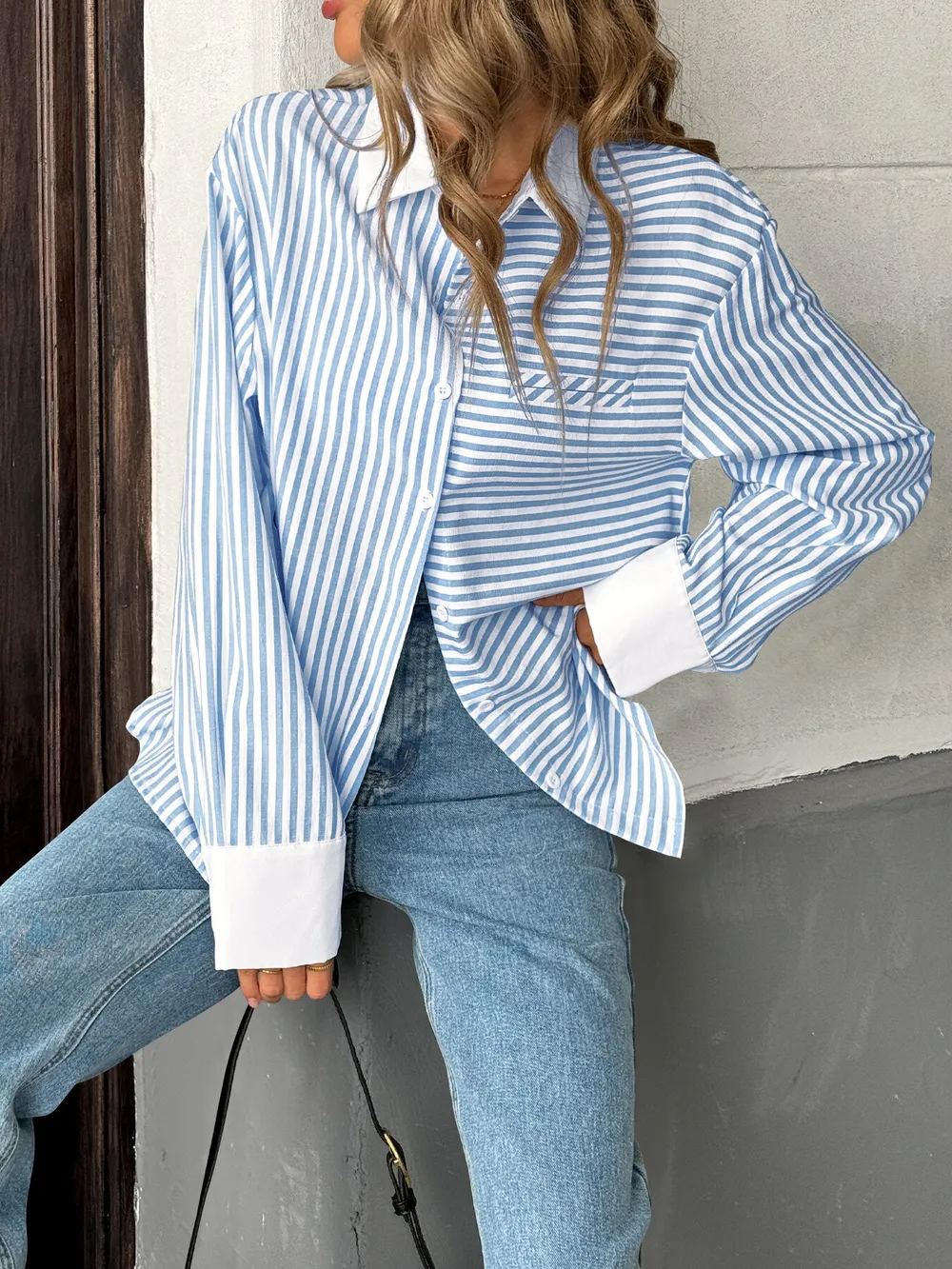 Striped Oversized Button-Up Shirt, image 7
