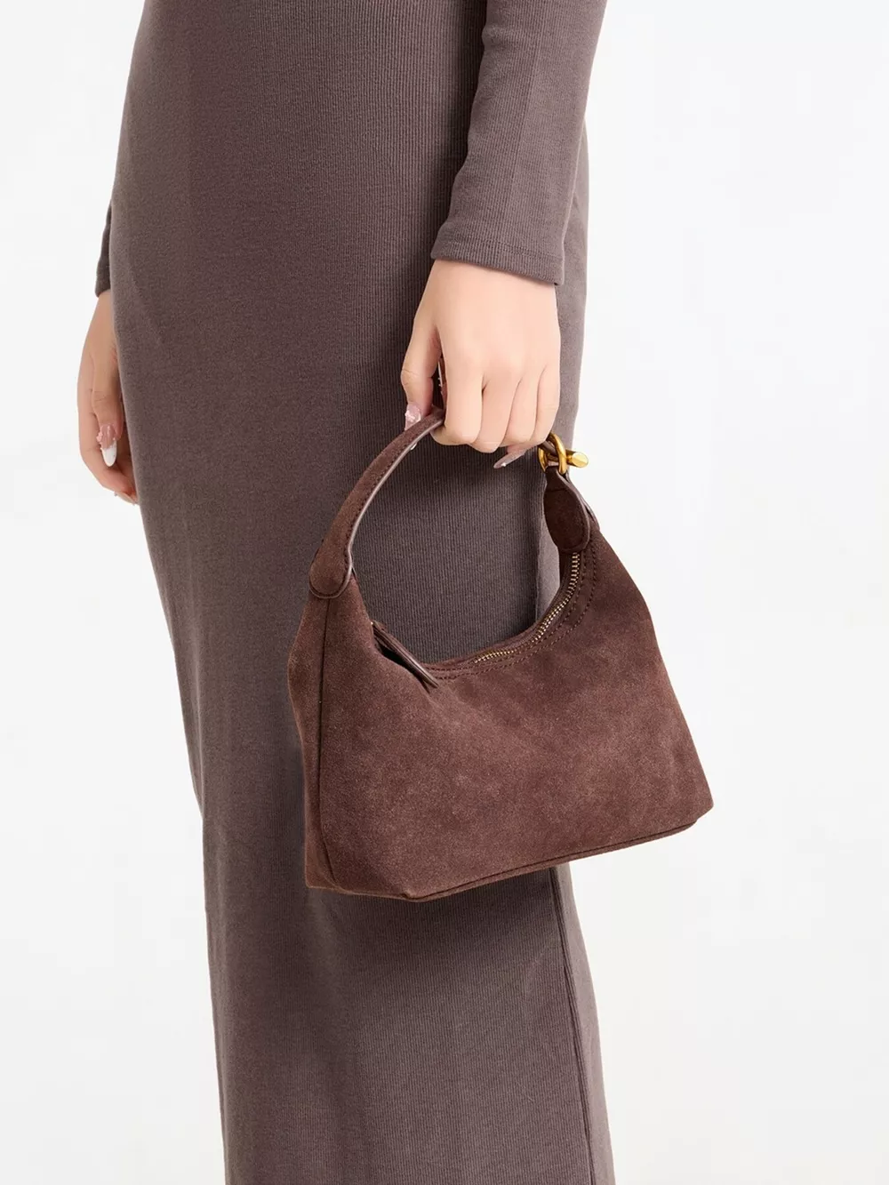 Minimalist Suede Crossbody Bag with Top Handle, image 5