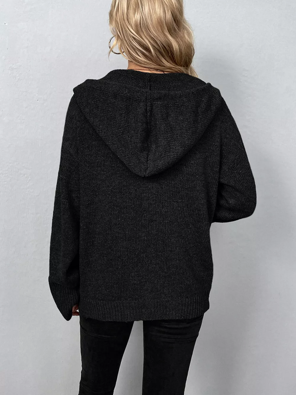 Cozy Knit Hooded Button-Down Cardigan, image 9