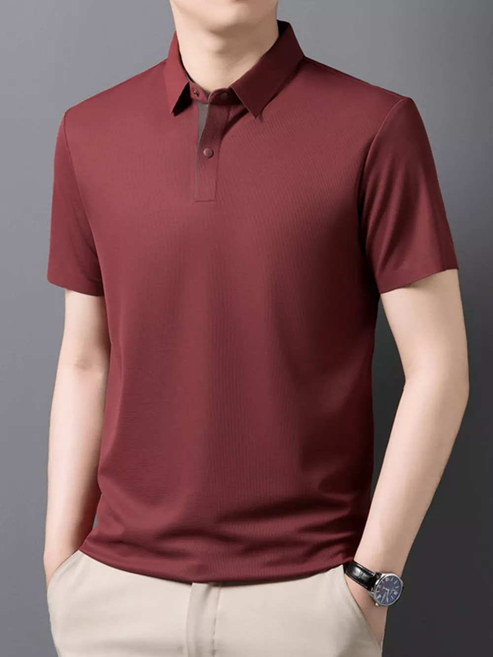 Men's Plus Size Button Detail Short Sleeve Polo, image 4