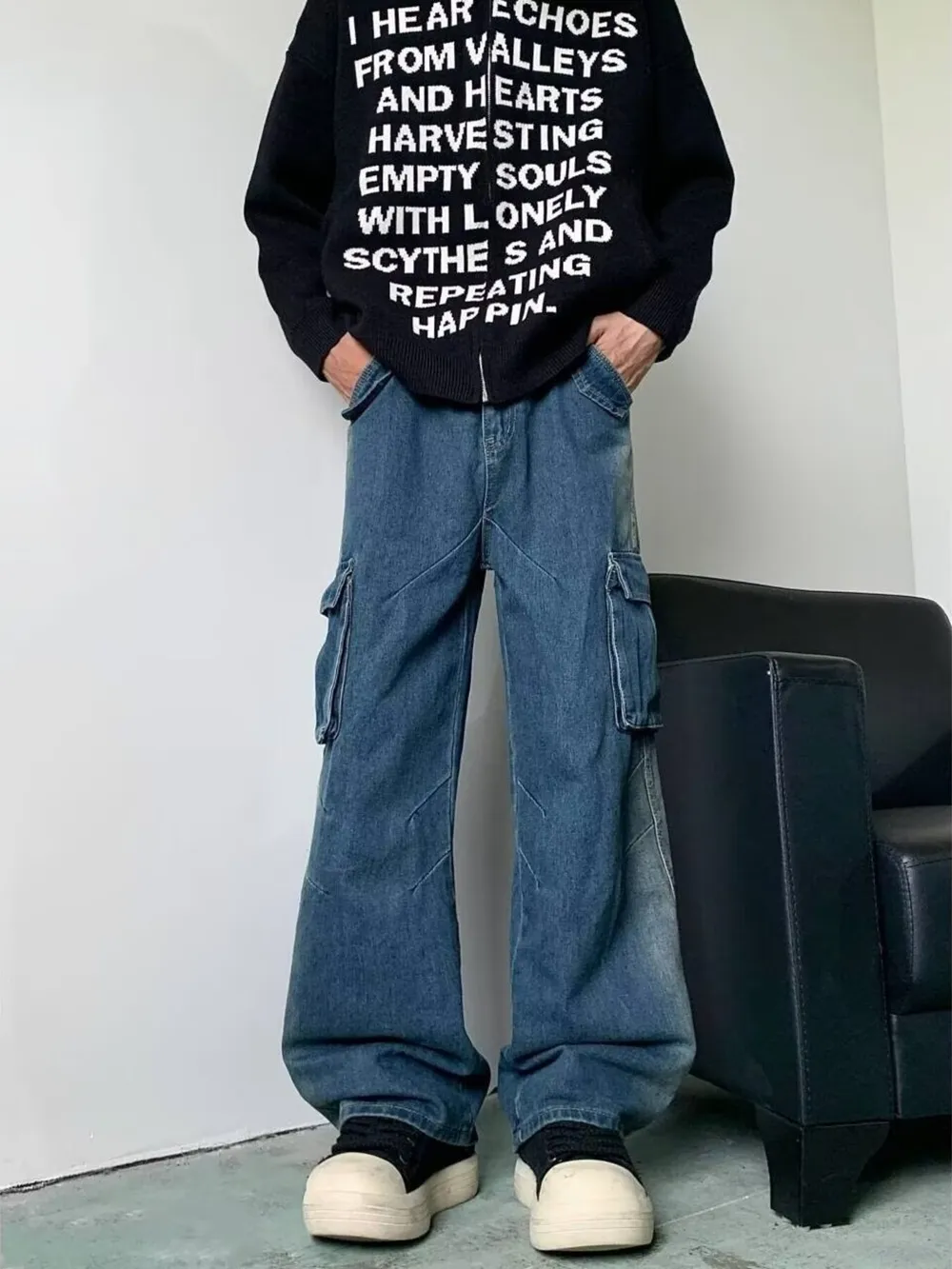 Men's Full Size Cargo Wide Leg Baggy Jeans Plus Size, image 3