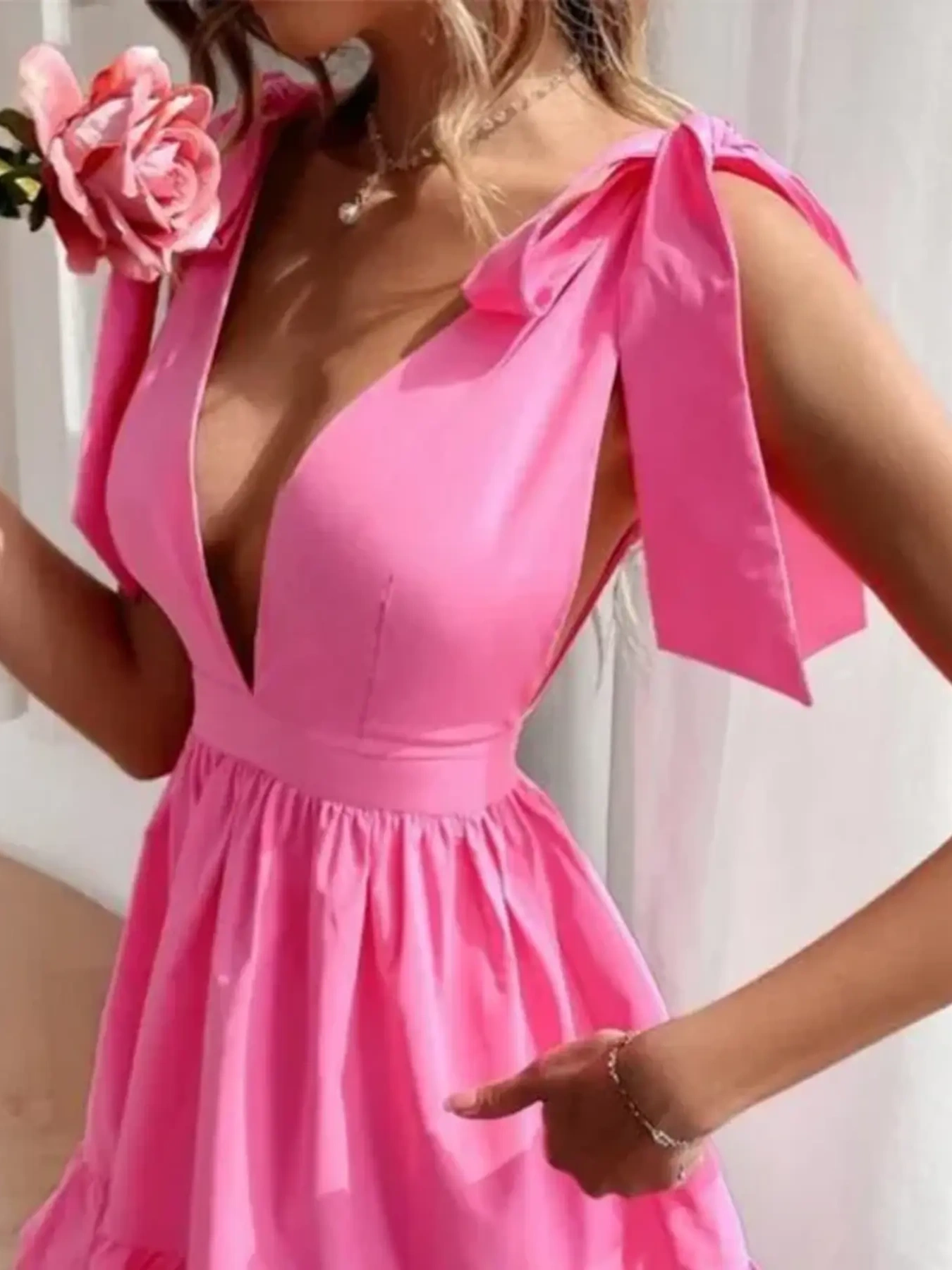 Tie Shoulder Tiered Mini Dress, image 6