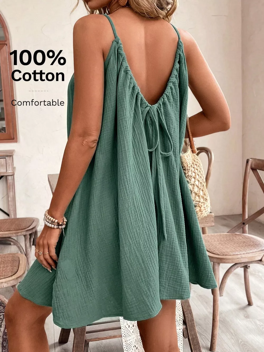 Casual Spaghetti Strap Gauze Dress, image 5