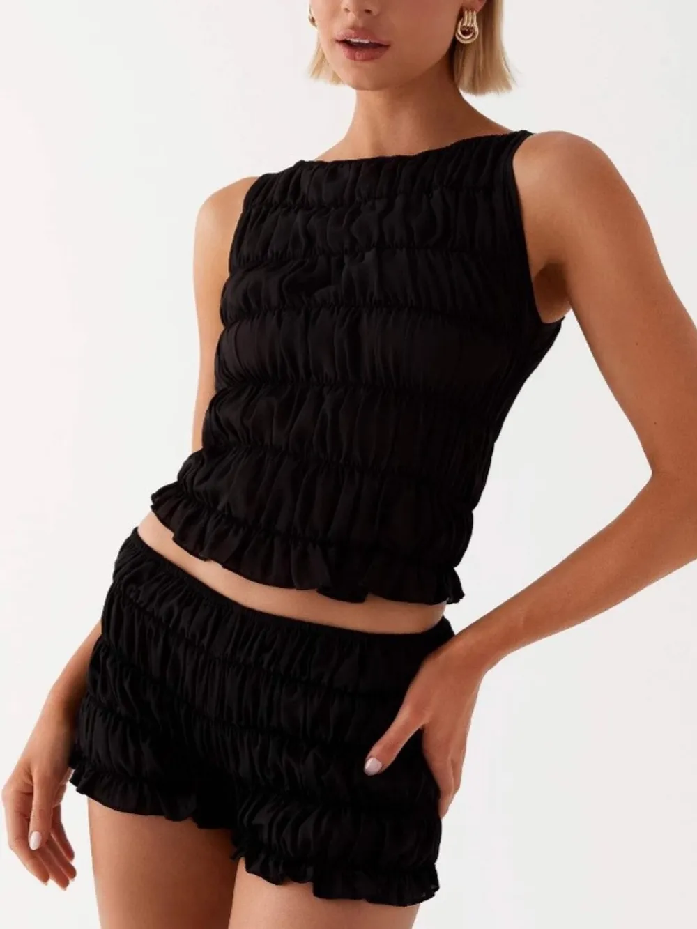 Ruched Texture Tank and Shorts Two-Piece Set, image 7