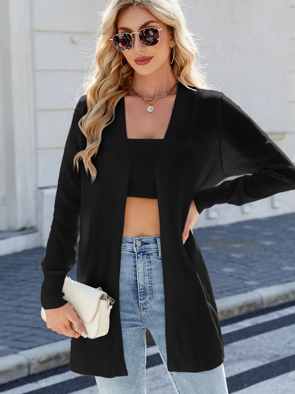 Striped Open Front Cardigan with Relaxed Fit, image 13