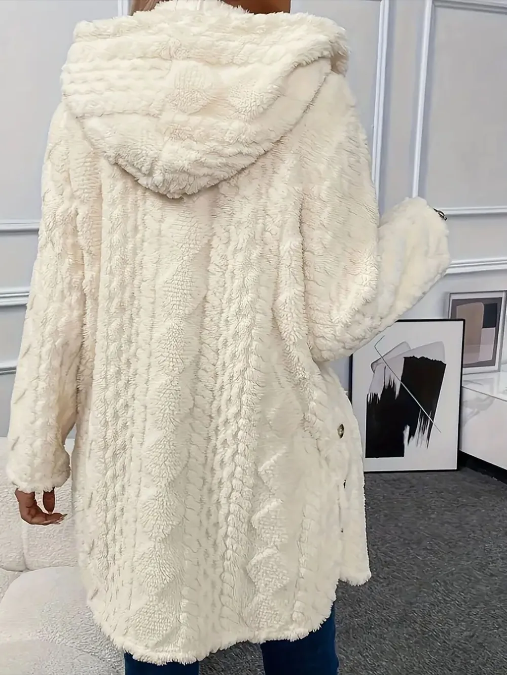Faux Fur Teddy Coat with Button Front, image 3