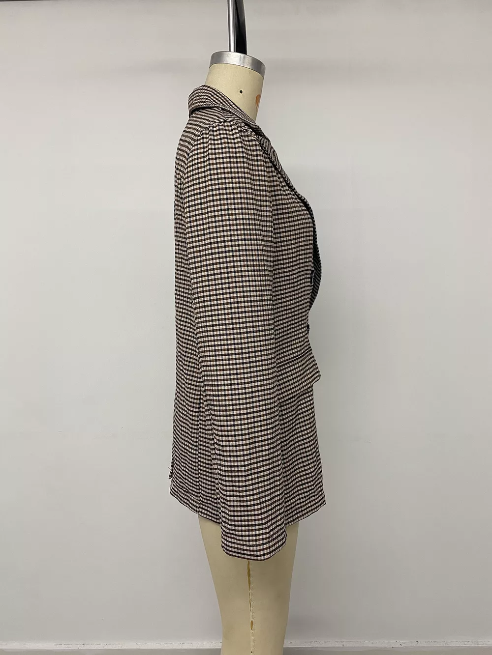 Plaid Lapel Collar Double-Breasted Blazer, image 12