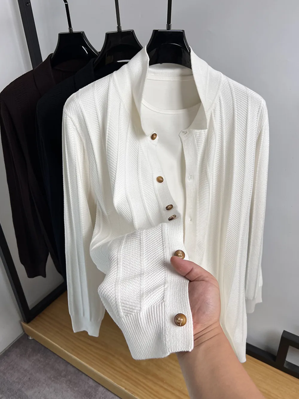 Men's Plus Size Button Down Knit Cardigan, image 2