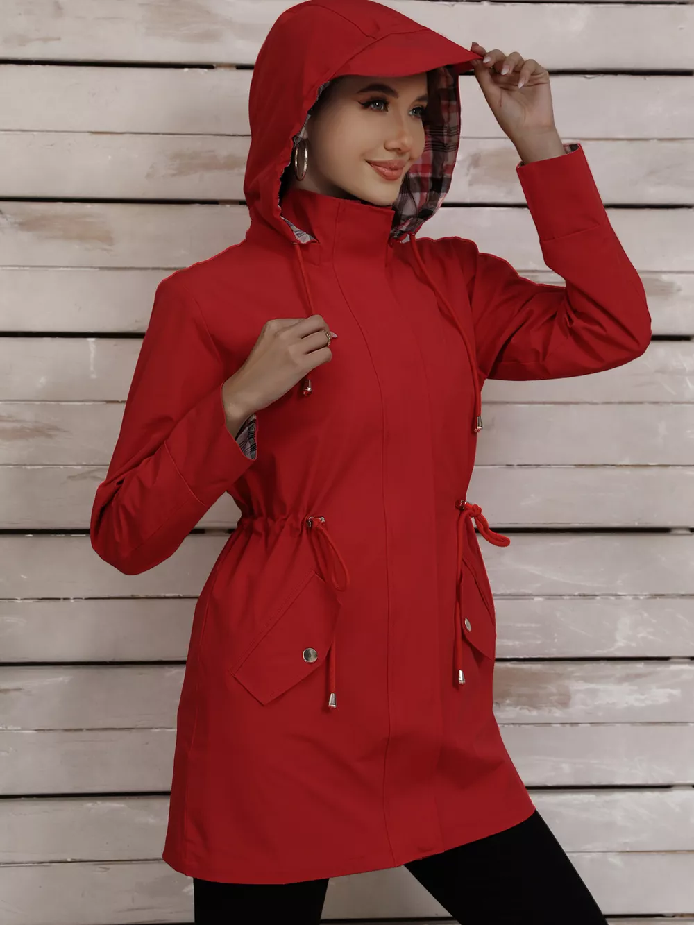 Drawstring Snap-Down Trench Coat, image 18