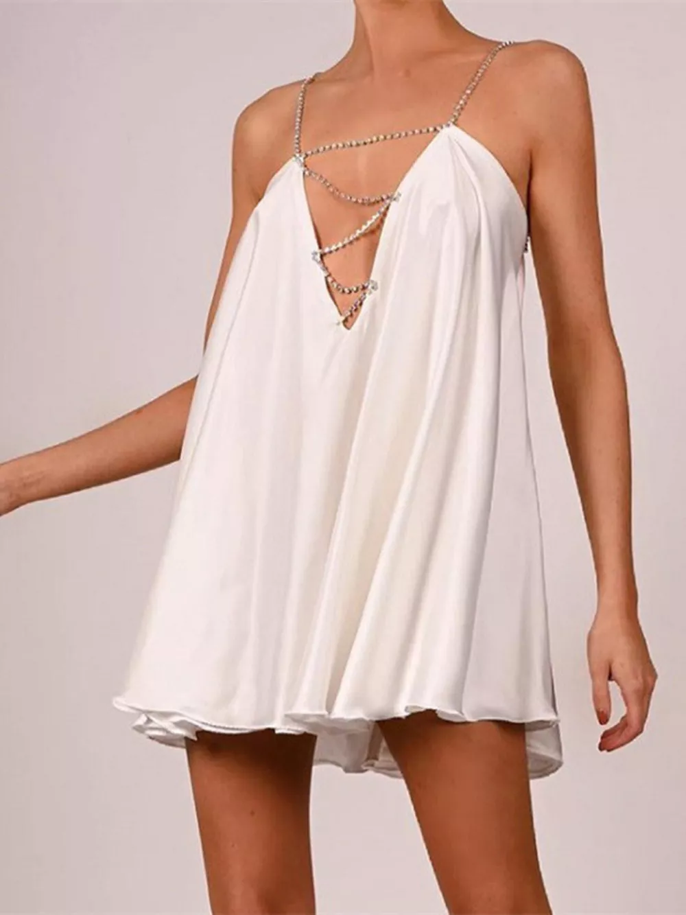 Rhinestone Embellished Plunge Mini Dress, image 14