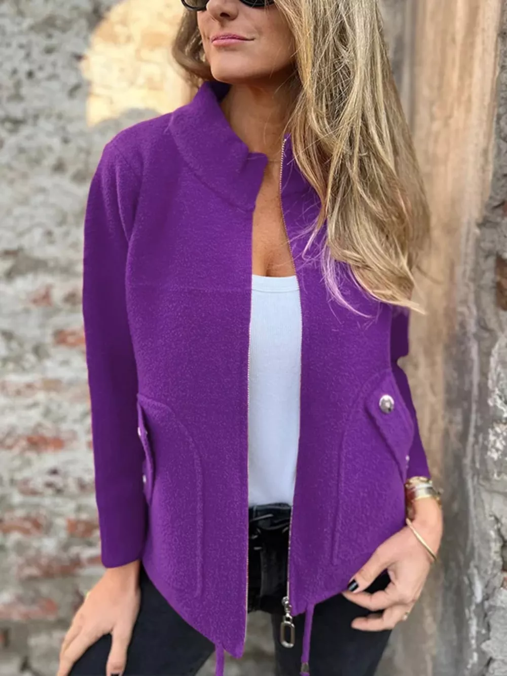 Full Size Textured Knit Zip Up Outerwear Plus Size, image 25