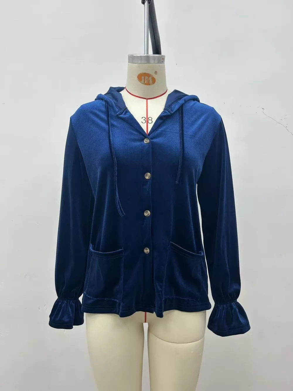 Full Size Velvet Button-Down Hooded Outerwear Plus Size, image 14