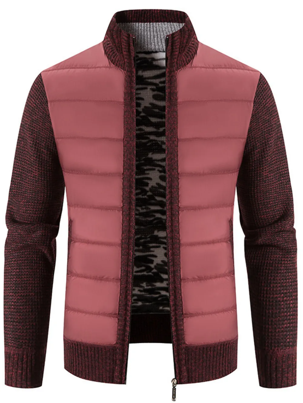 Men's Plus Size Quilted Knit Bomber Jacket with Stand Collar, image 9