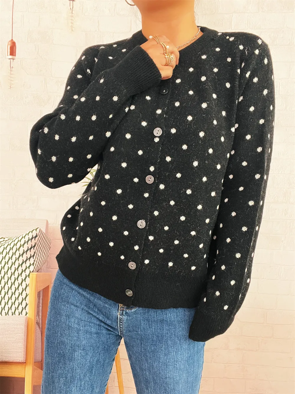 Polka Dot Button-Up Cardigan, image 11