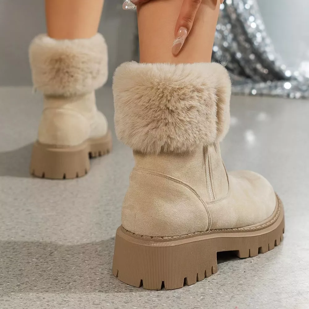 Side Zipper Fuzzy Boots, image 3