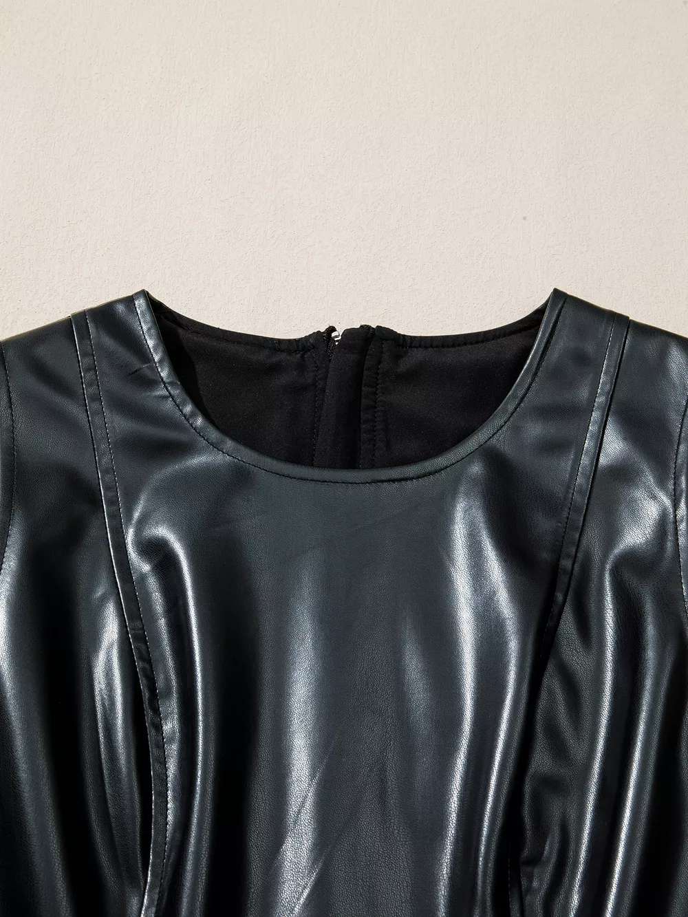 Faux Leather Ruffle Hem Sleeveless Mini Dress, image 3