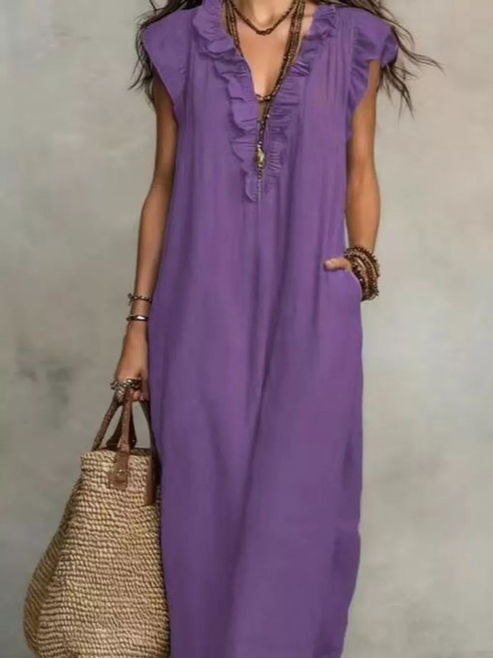 Full Size Bohemian Ruffle Neck Maxi Dress Plus Size, image 11