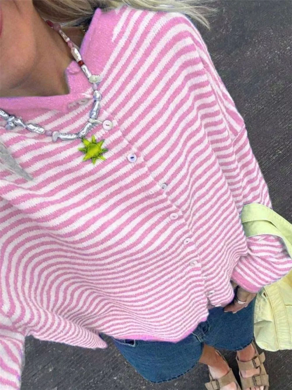 Striped Knit Button Up Cardigan, image 6