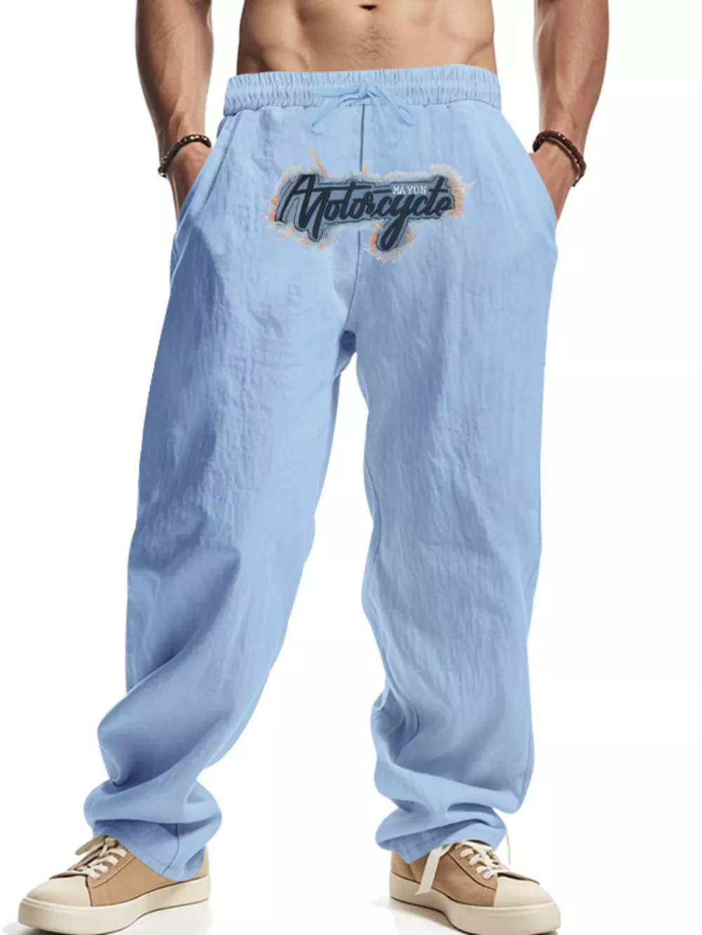 Men's Full Size Drawstring Letter Casual Pants Plus Size, image 4